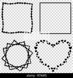 Vector set of cute black love hearts photo frames for valentines, marriage romance design. Template for greeting card, invitation, collection for scra Stock Vector