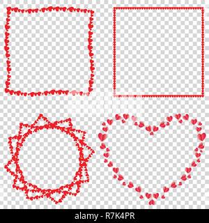 Vector set of cute red love hearts photo frames for valentines, marriage romance design. Template for greeting card, invitation, collection for scrapb Stock Vector