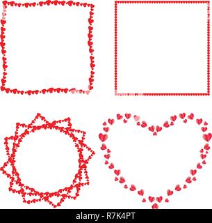 Vector set of cute red love hearts photo frames for valentine, wedding romantic design. Template for greeting card, invitation, collection for scrapbo Stock Vector