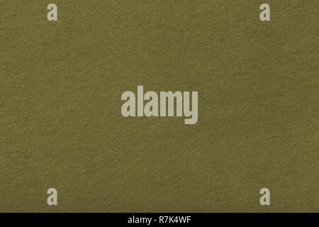 Dark green matte background of suede fabric, closeup. Velvet texture of seamless olive woolen felt. Stock Photo