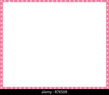 Cute rectangle pink and white photo frame made of animal paw prints on white background. Vector template, border, framework, poster, banner, scrapbook Stock Vector