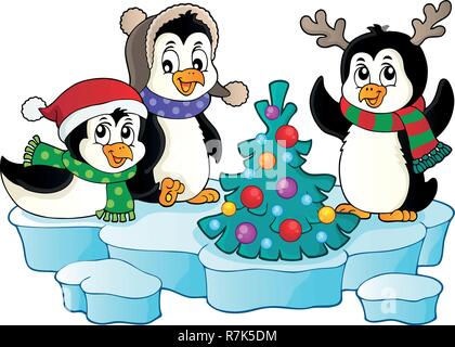 Christmas penguins thematic image 2 - eps10 vector illustration. Stock Vector