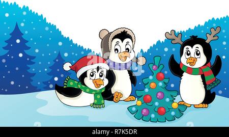 Christmas penguins thematic image 3 - eps10 vector illustration. Stock Vector