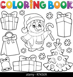 Coloring book Christmas penguin topic 4 - eps10 vector illustration. Stock Vector