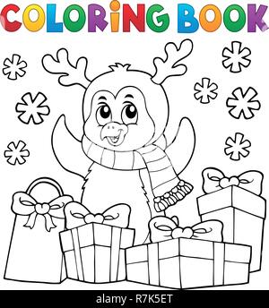 Coloring book Christmas penguin topic 5 - eps10 vector illustration. Stock Vector