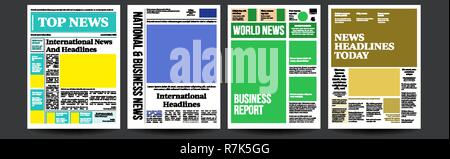 Newspaper Cover Set Vector. Abstract News Template. Blank Page Spaces For Images. Breaking. Realistic Pages Template. Page Layout. Columns And Photos. Illustration Stock Vector