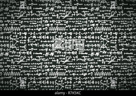 Basic math equations and formulas, white chalk lettering on school black chalkboard Stock Vector
