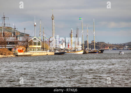 STOCKHOLM, SWEDEN - May 04.2013: A pedestrian bridge on the island of Djurgården to the Junibacken museum and the Skansen ethnological park Stock Photo