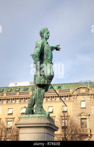 STOCKHOLM, SWEDEN - May 04.2013: Known Swedish king and war-lord Charles XII. Ancient monument installed in 1868 year Stock Photo