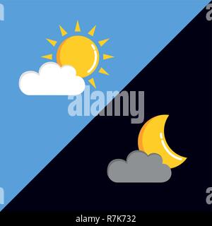 sun and moon in cloudy sky day and night vector illustration EPS10 Stock Vector