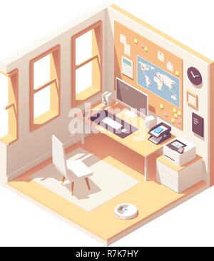 Vector isometric home office room Stock Vector