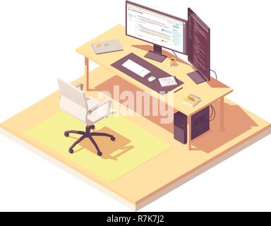 Vector isometric programmer workplace Stock Vector