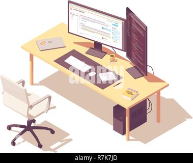 Vector isometric programmer workplace Stock Vector