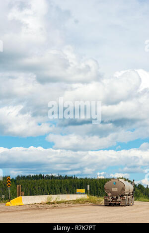 Tanker truck at rest stop on the Alaska Highway in British Columbia, Canada Stock Photo