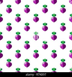 Cartoon beet on white background. Seamless pattern. Flat illustration. Stock Vector