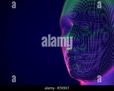 Virtual reality or cyberspace concept: wireframe of male face. Stock Vector