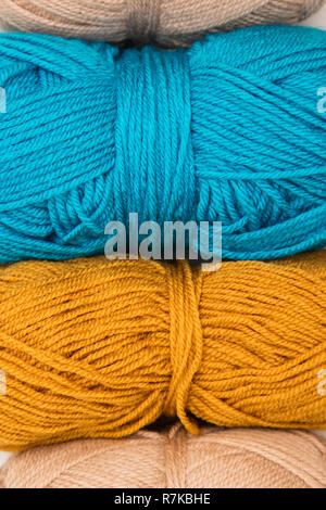 Colored balls of knitting wool yarn. View from above. Stock Photo