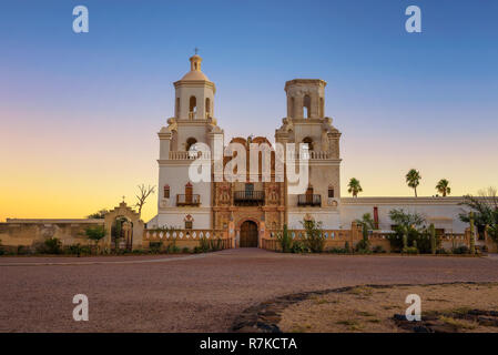 Sunrise at the San Xavier Mission Church in Tucson Stock Photo