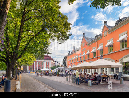 Cafe / bar on the banks of the River Aura (Aurajoki) in the historic centre, Turku, Finland Stock Photo