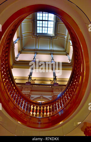 Looking up through the oval rotunda in ceiling to skylight above in Colorado State Capital building, Denver, USA Stock Photo