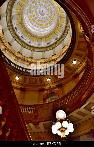 Looking up through the rotunda in ceiling to dome above in Colorado State Capital building, Denver, USA Stock Photo