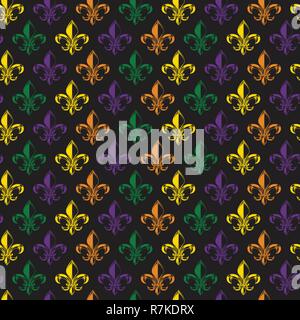 Mardi Gras Carnival seamless pattern with fleur-de-lis. Mardi Gras endless background, texture, wrapper. Vector. Stock Vector