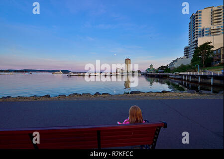 A calm evening on the harbour at the city of Nanaimo on Vancouver Island, British Columbia, Canada. Stock Photo