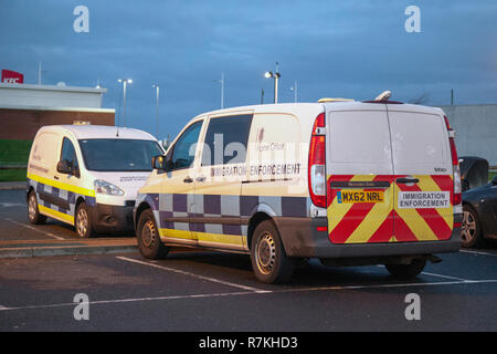 Home Office Immigration enforcement officers operating in Southport, Merseyside. UK. Dec, 2018.  A team of several officers in two vehicles spent one and half hours in McDonald's during a planned operation to target immigration offences in the town centre. Stock Photo