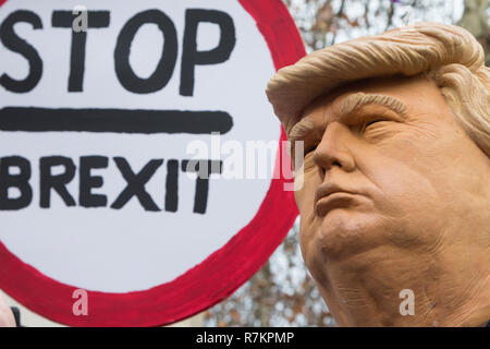 London UK 10th Dec 2018 A UKIP and EDL supporter wearing a Donald Trump mask outside the Houses of Parliament. Stock Photo