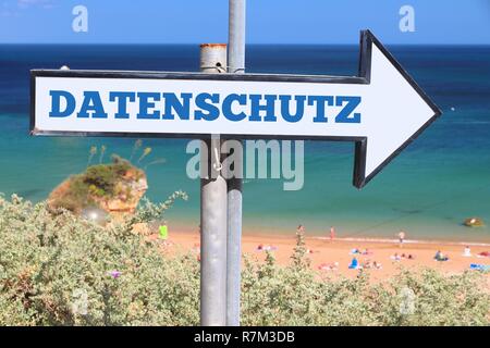 Datenschutz - data privacy in German language. Beach sign text. GDPR concept (DSGVO in German). Stock Photo