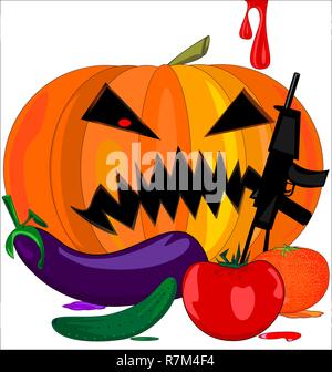 abstract image of evil Halloween pumpkin and vegetables Stock Vector