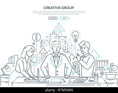 Creative group - modern line design style web banner Stock Vector