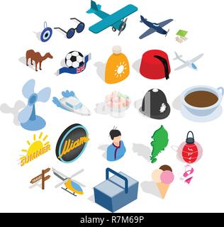 Touring icons set, isometric style Stock Vector