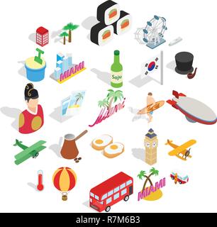 Awaited tour icons set, isometric style Stock Vector