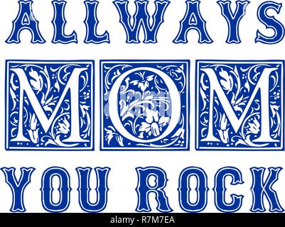 You Rock Mom Typographic design for gift cards, posters, labels, tags, t-shirt print. Stock Vector