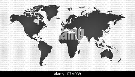 digital vector background with world map, information world, cyber security, digital binary technology concept. Stock Vector
