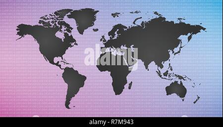 digital vector colorful background with world map, information world, cyber security, digital binary technology concept. Stock Vector
