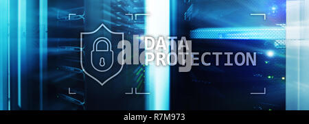 Data protection, Cyber security, information privacy. Internet and technology concept. Server room background. Stock Photo