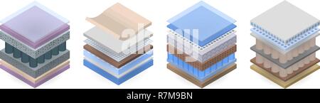 Mattress layer icon set, isometric style Stock Vector