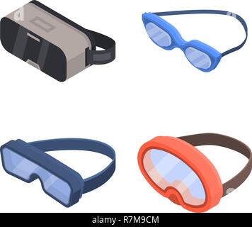 Goggles icon set, isometric style Stock Vector