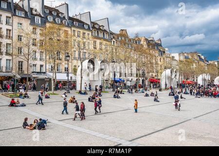 France, Paris, Les Halles district, Georges Pompidou square, air vents of the Centre Georges Pompidou or Centre Beaubourg Stock Photo