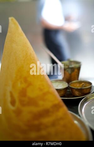 India, Kerala state, Kochi, Kumarakom, galette dossa in a restaurant Stock Photo