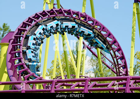 Saint-Petersburg.Russia. July.15.2018. Kresovsky island.Divo island Park.A popular attraction is the Russian roller coaster.It is a railway system of  Stock Photo