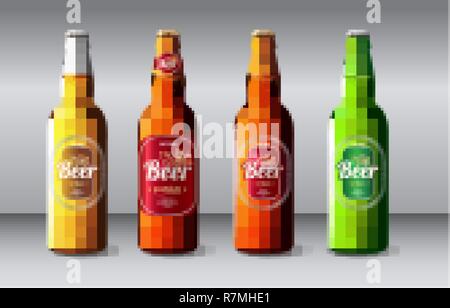 Beer bottle glass isolated on background. Vector packaging mockup with realistic bottle Stock Vector