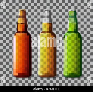 Beer bottle glass isolated on background. Vector packaging mockup with realistic bottle Stock Vector