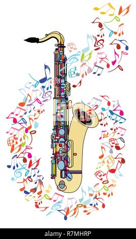 Saxophone and musical notes - vector illustration Stock Vector
