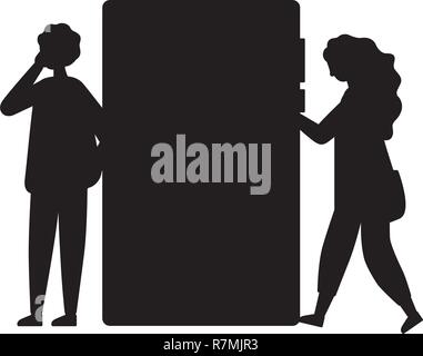 man and woman using mobile technology Stock Vector