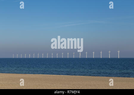 Offshore wind power plants at Amager Beach in Copenhagen Stock Photo