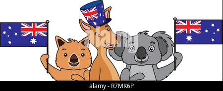 kangaroo koala and wombat with hat australian flag Stock Vector Image ...