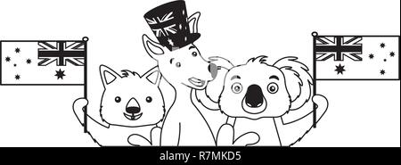 kangaroo koala and wombat with hat australian flag Stock Vector Image ...